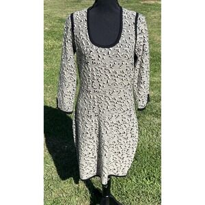 Marc‎ New York Sweater Dress Womens Medium Black Cream Textured Knit 3/4 Sleeve